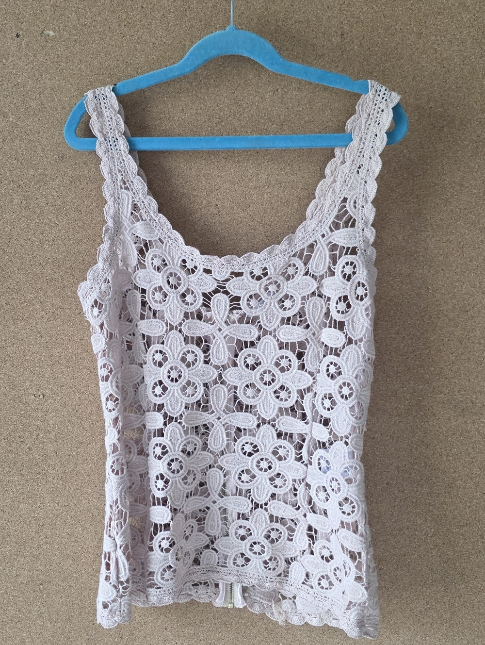 INTERMIX Floral Cotton Crochet Camisole - Light Beige Sheer